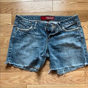 Guess Blue Jean Shorts with Frayed Hem